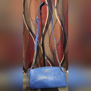 DKNY blue Saffiano leather crossbody bag with a chain & wrist Strap W Dust Bag